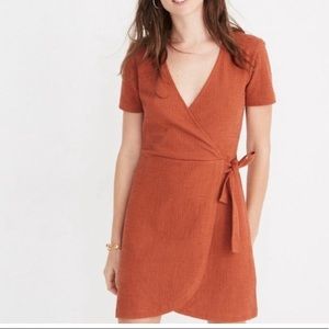 Madewell Wrapped Short Sleeve Dress burnt orange